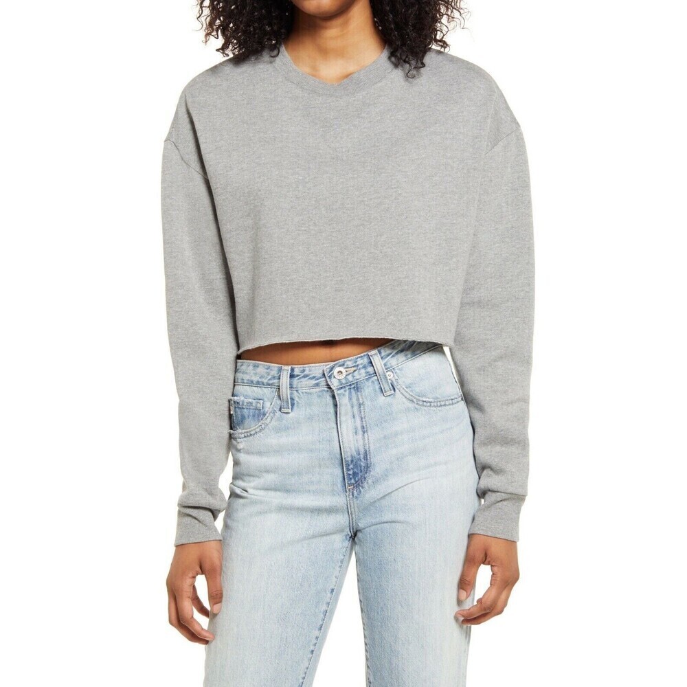 Socialite Women's Crop Fleece Sweatshirt In Grey size XS